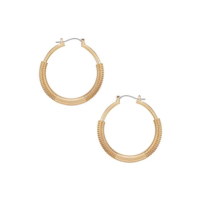 Goldtone Textured Medium Hoop Earrings