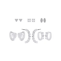 6-Pair Silvertone & Cubic Zirconia Earring Set
