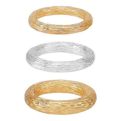 3-Piece Two-Tone Textured Ring Set