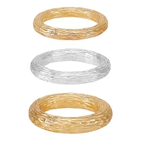 3-Piece Two-Tone Textured Ring Set