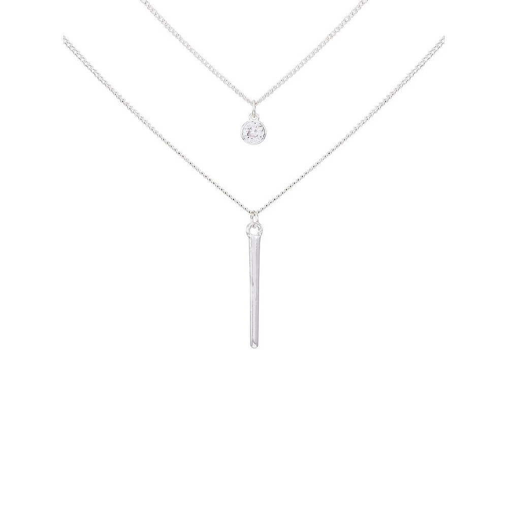 Silvertone & Cubic Zirconia Short Multirow Necklace