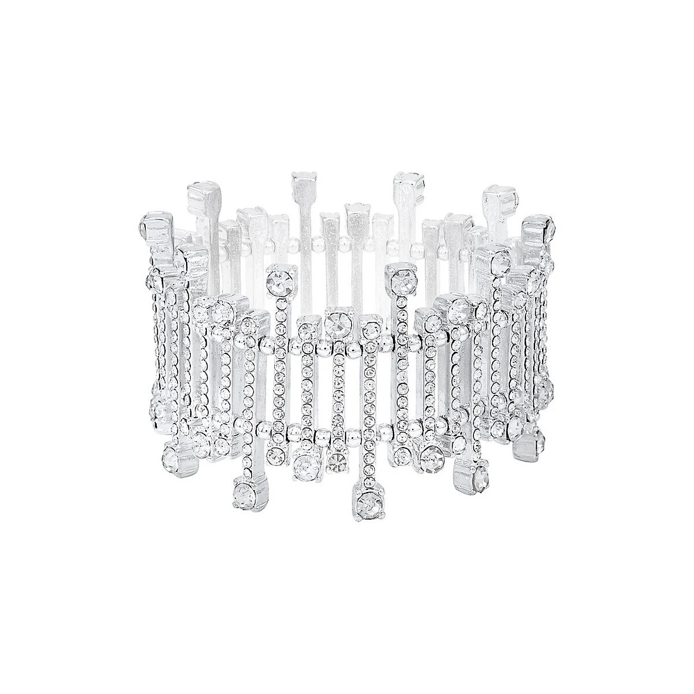 Silvertone & Cubic Zirconia Asymmetrial Stretch Bracelet