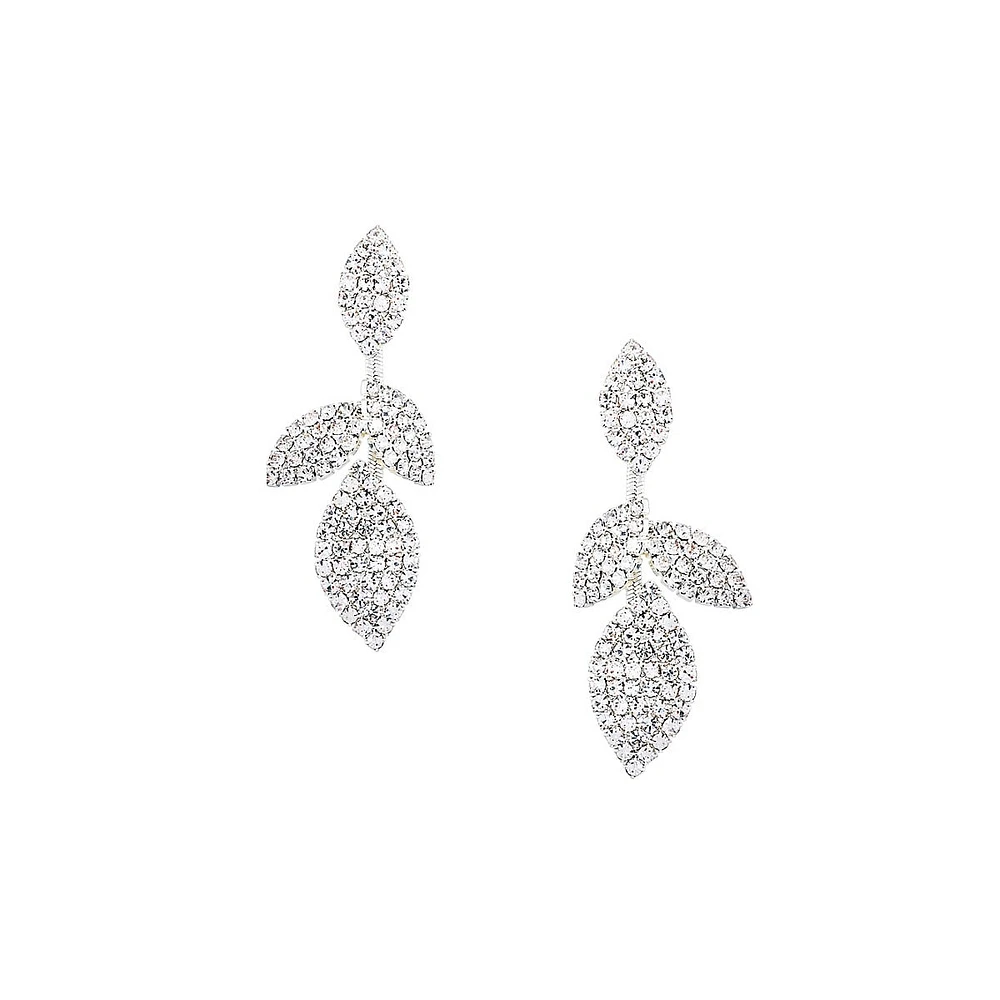 Silvertone & Crystal Pavé Leaf Drop Earrings