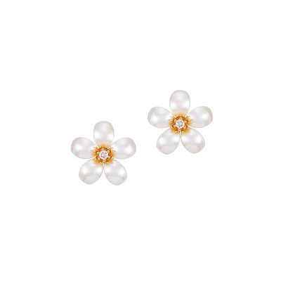 Goldtone, Faux Pearl & Crystal Flower Stud Earrings