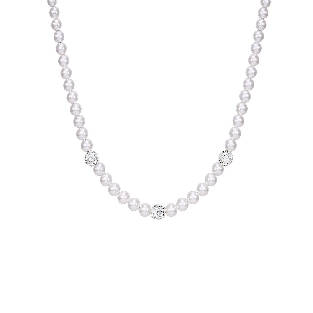 Silvertone, Faux Pearl & Cubic Zirconia Necklace