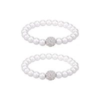 2-Piece Silvertone, Faux Pearl & Cubic Zirconia Stretch Bracelet Set