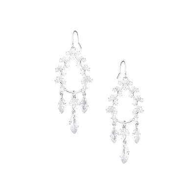 Silvertone & Cubic Zirconia Open Chandelier Earrings