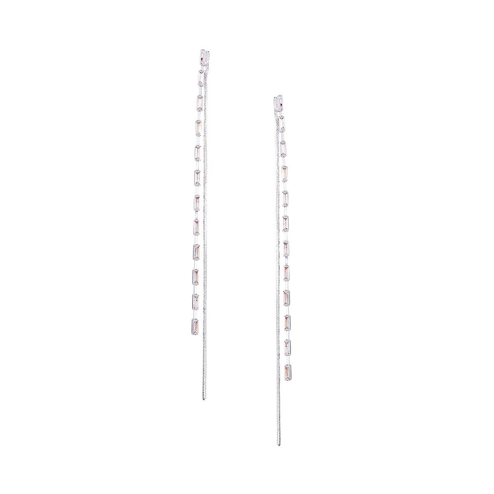 Silvertone & Baguette Cubic Zirconia Linear Chain Earrings