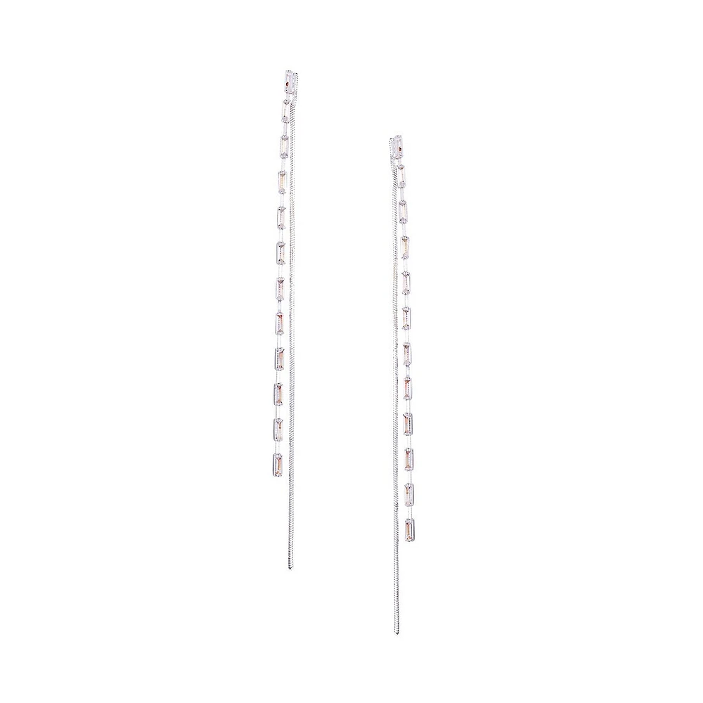 Silvertone & Baguette Cubic Zirconia Linear Chain Earrings