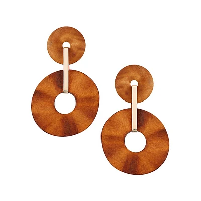 Goldtone & Wood Double-Circle Drop Earrings