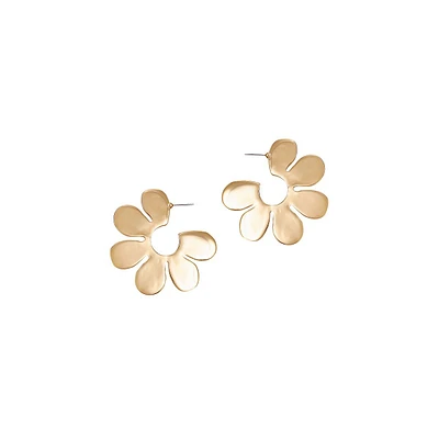 Goldtone Flower Half-Hoop Earrings