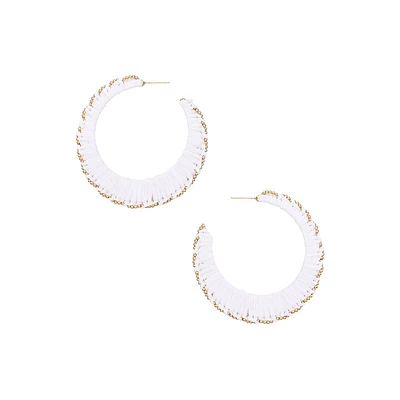 Goldtone Bead & Raffia-Wrapped Hoop Earrings