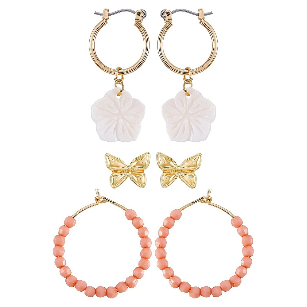 3-Pair Goldtone Earring Set