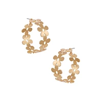 Goldtone Flower Cutout Hoop Earrings