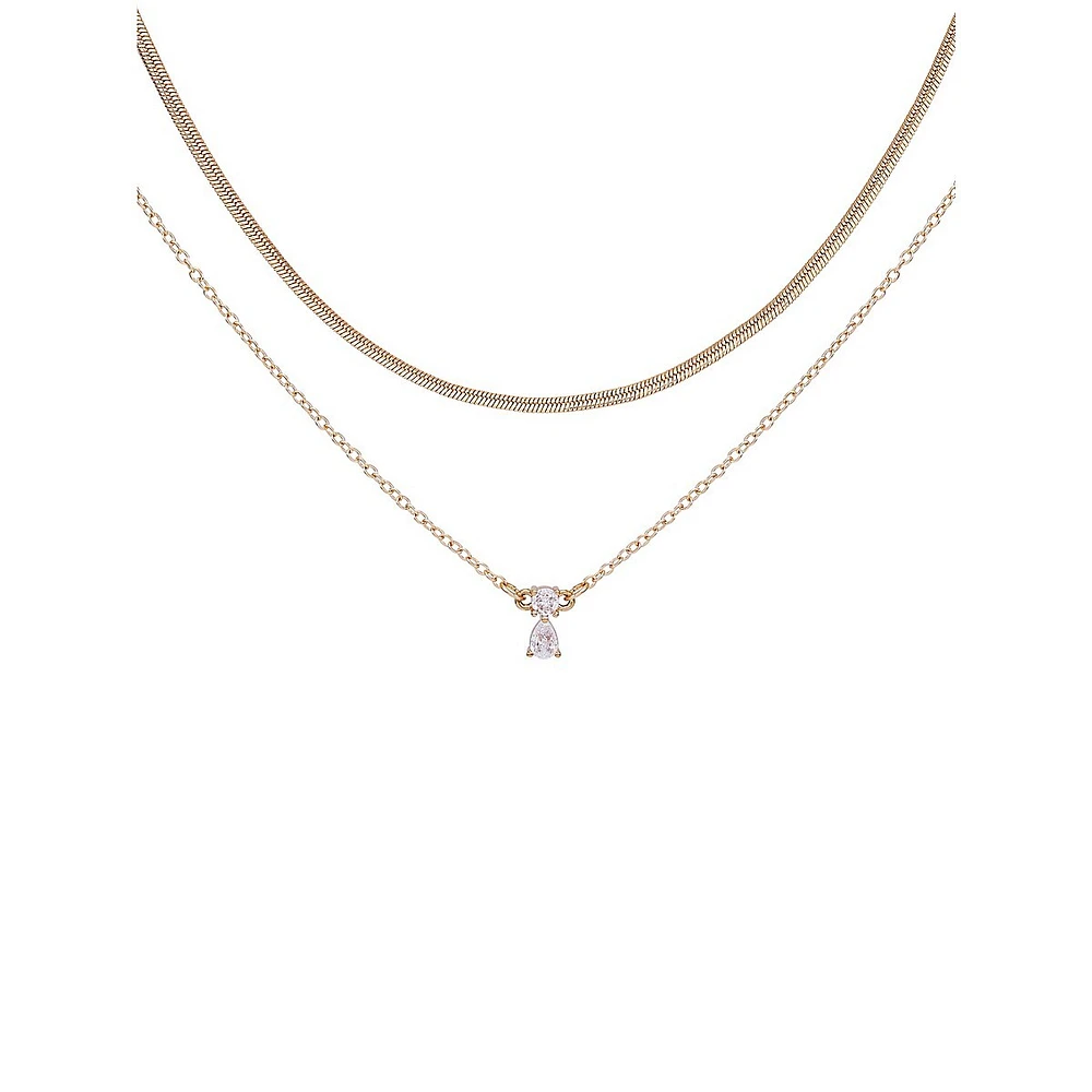 2-Pack Goldtone Snake-Chain & Teardrop Pendant Necklaces