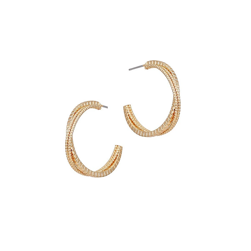 Goldtone Texture Twist Medium Hoop Earrings