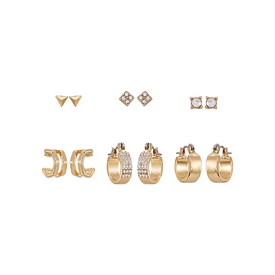 6-Pair Goldtone Embellished Stud & Mini Hoop Earrings