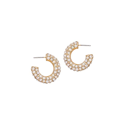 Goldtone & Crystal Small Thick Hoop Earrings