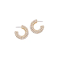 Goldtone & Crystal Small Thick Hoop Earrings