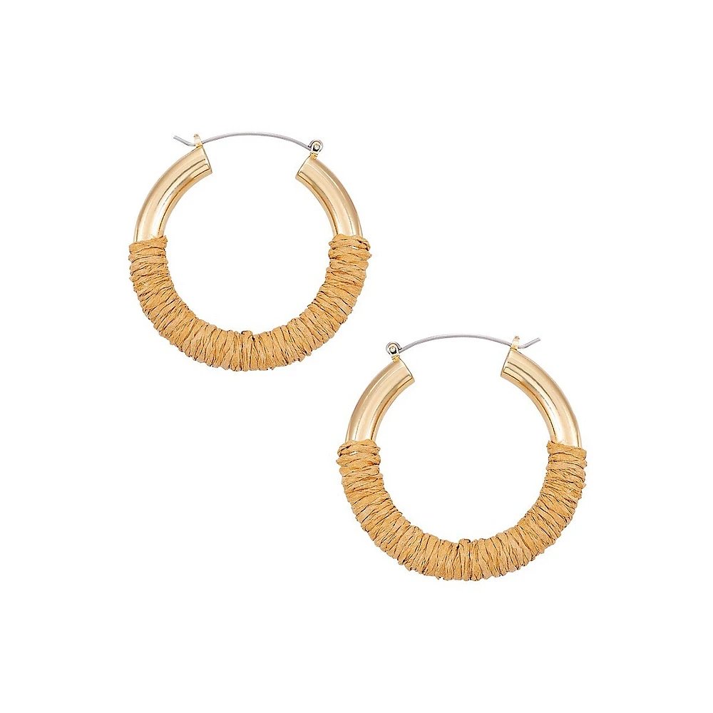 Rattan-Wrapped Goldtone Hoop Earrings