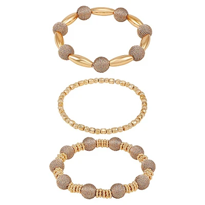 3-Pack Goldtone Metallic Thread & Bead Bracelets