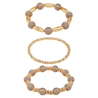 3-Pack Goldtone Metallic Thread & Bead Bracelets