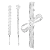 Glass Crystal & Silvertone 3-Piece Bobby Pin Set