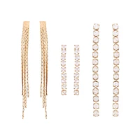 Goldtone & Glass Crystal 3-Pair Linear Earring Set