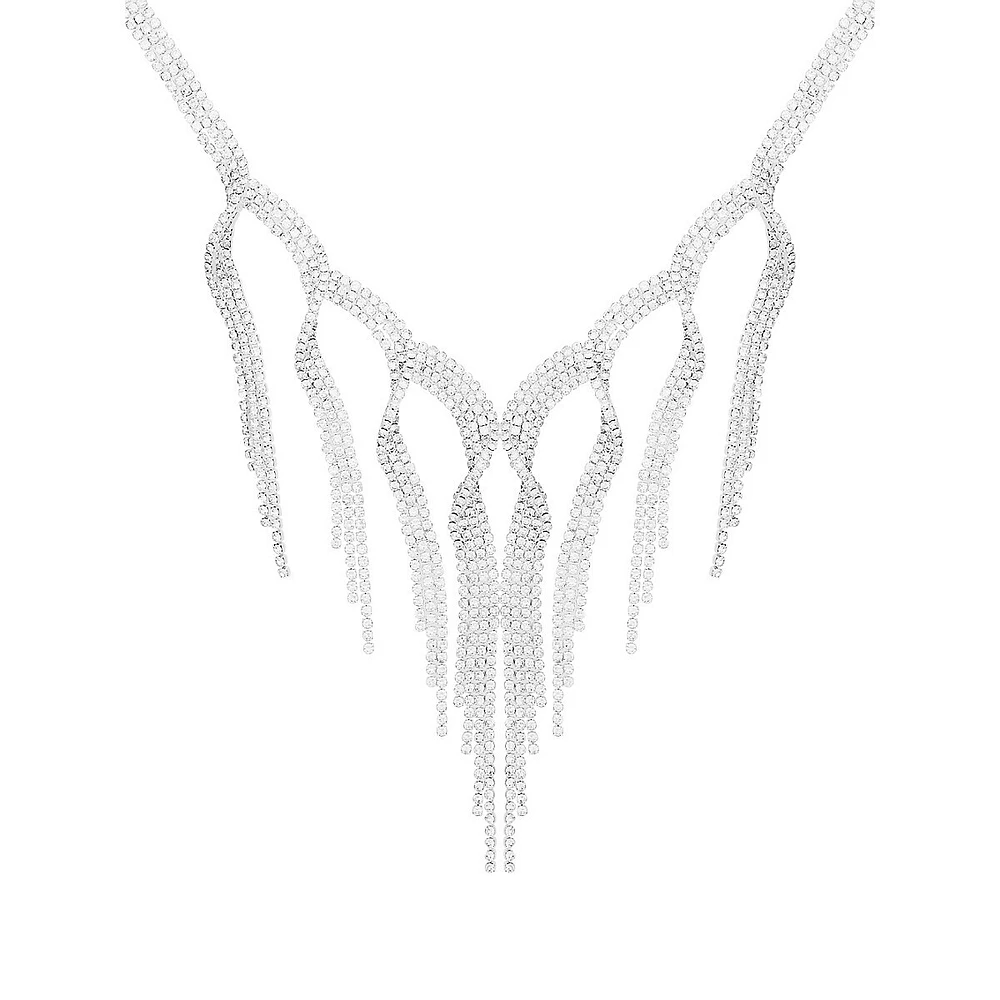 Silvertone & Crystal V Swag Necklace