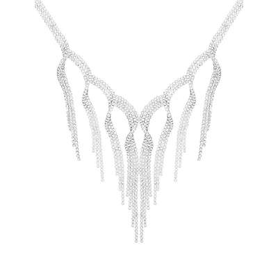 Silvertone & Crystal V Swag Necklace