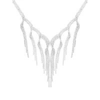 Silvertone & Crystal V Swag Necklace