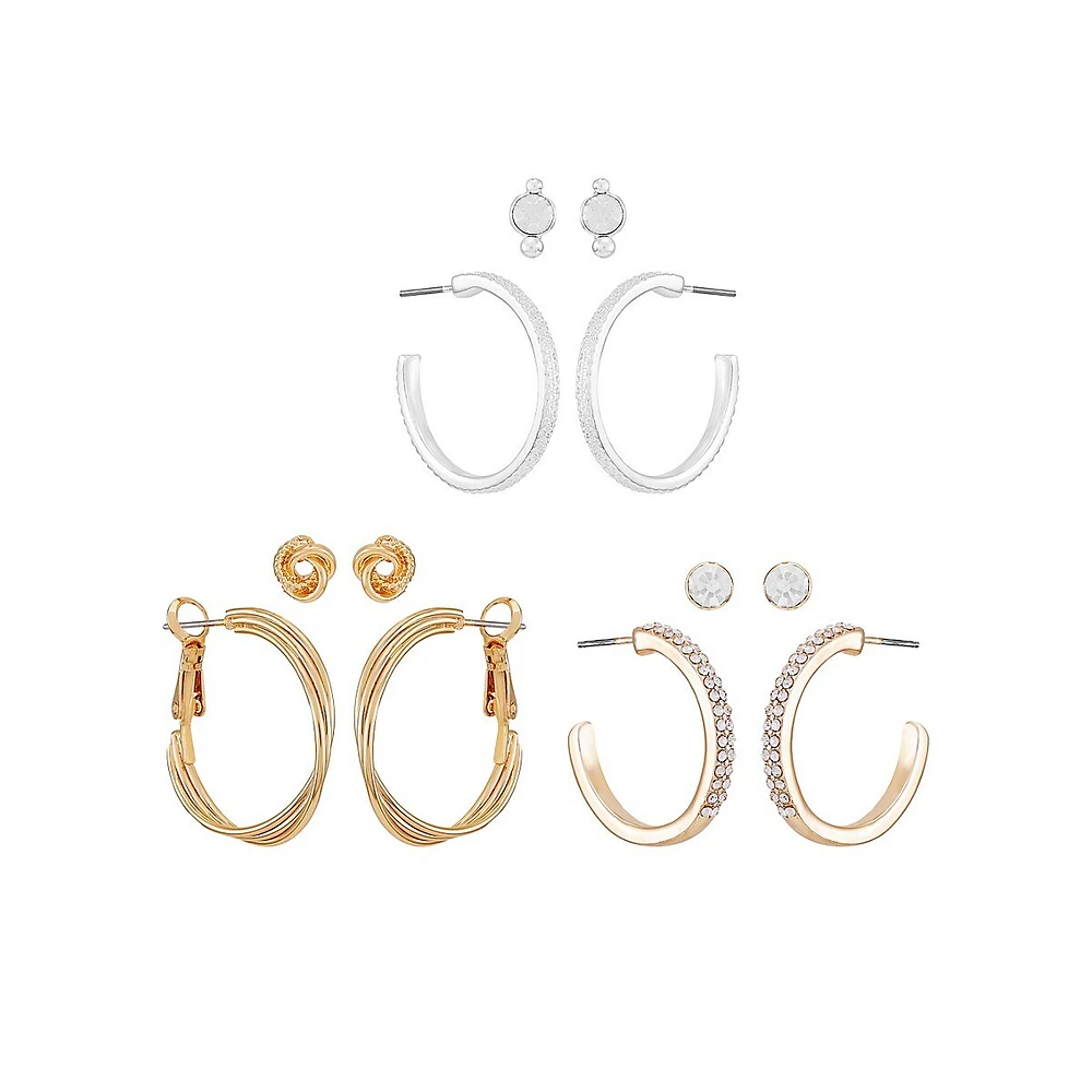 Two-Tone 6-Pair Hoop & Stud Earring Set