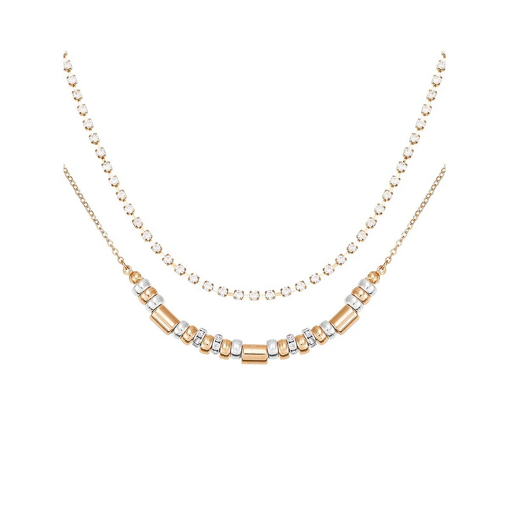 Two-Tone & Glass Crystal 2-Piece Necklace Set