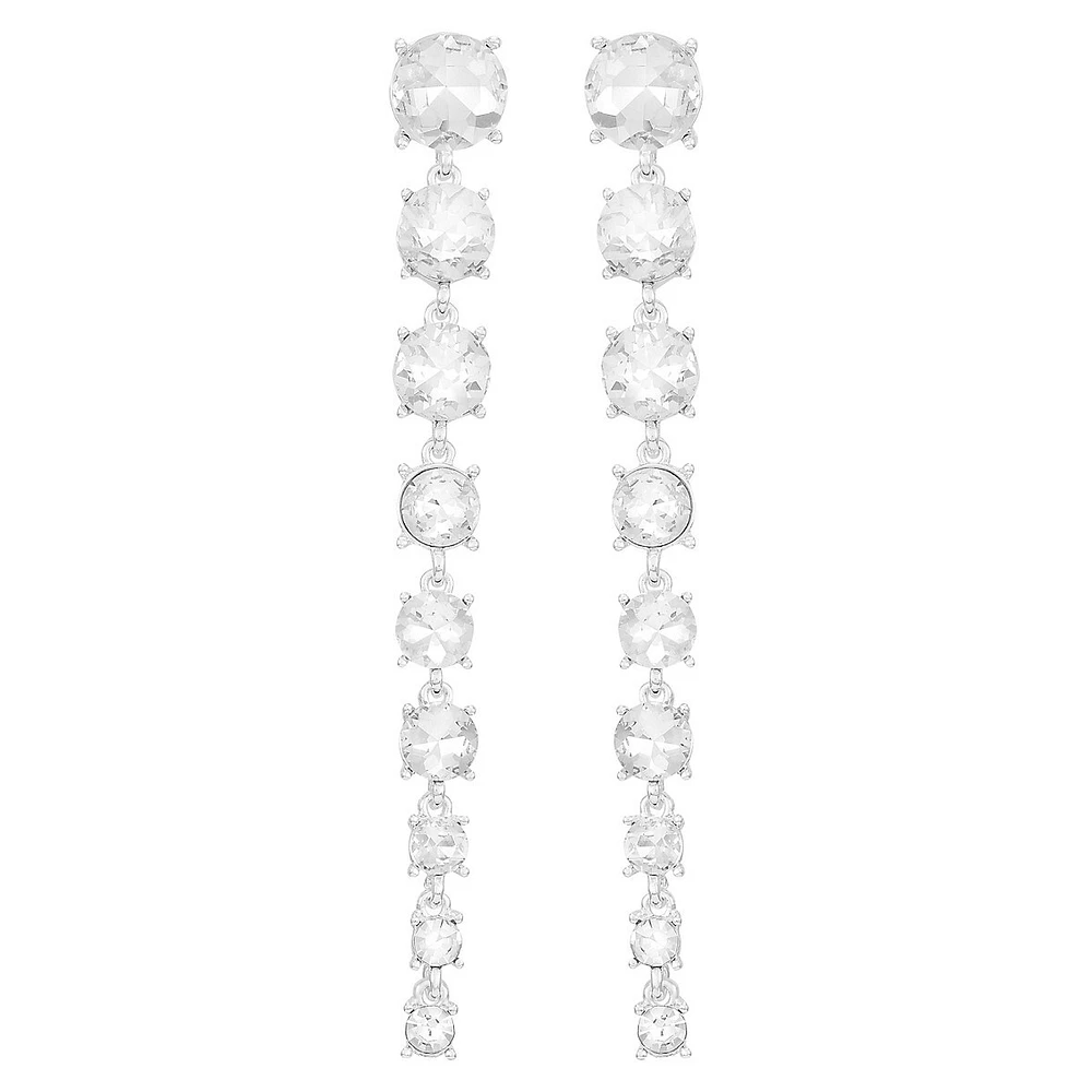 Silvertone & Glass Crystal Linear Earrings