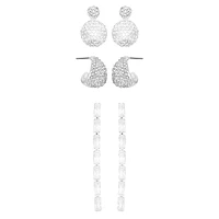 Silvertone & Glass Crystal 3-Pair Earring Set