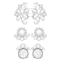 Glass Crystal & Silvertone 3-Pair Stud Earring Set