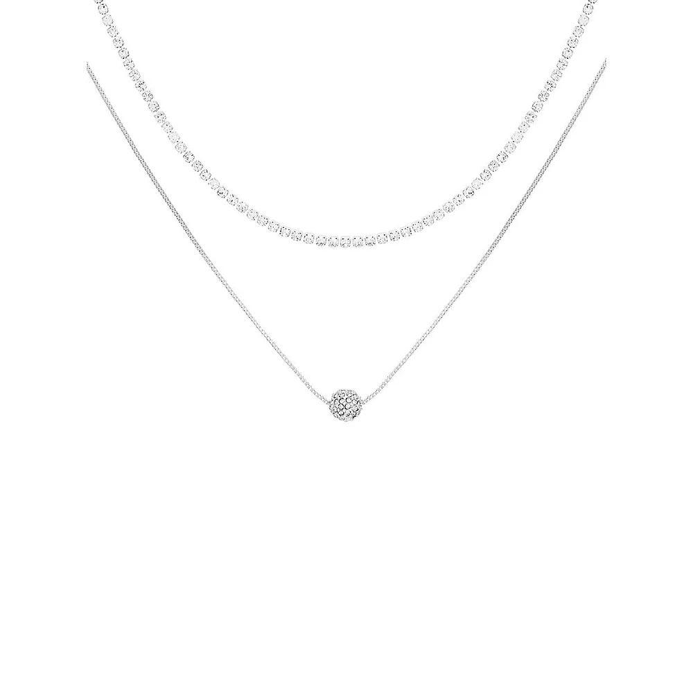 Silvertone & Glass Crystal 2-Piece Necklace Set