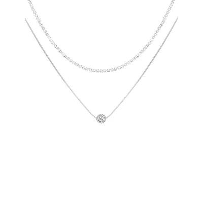 Silvertone & Glass Crystal 2-Piece Necklace Set