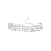 Silvertone, Faux Pearl & Crystal Wide Choker Necklace