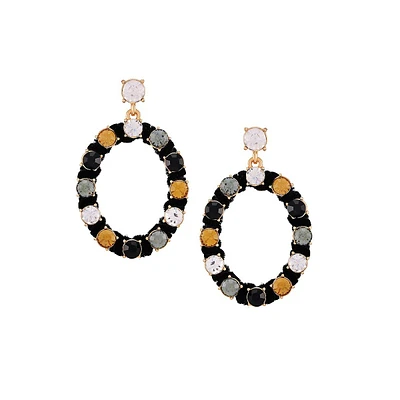 Goldtone, Multicolour Glass Stone & Velvet Oval Drop Earrings