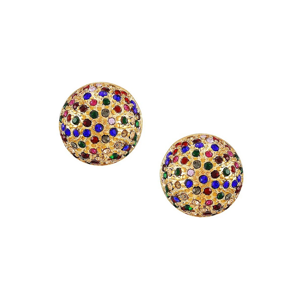 Goldtone & Rainbow Glass Stone Stud Earrings