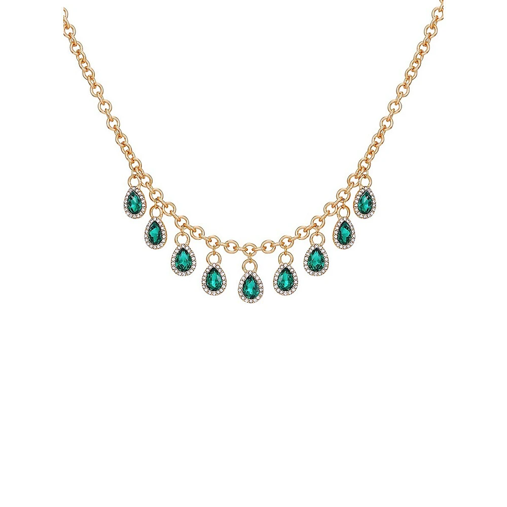 Goldtone & Green Stone Drop Chain Necklace