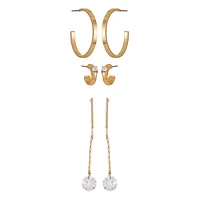 Goldtone & Cubic Zirconia 3-Pair Earring Set