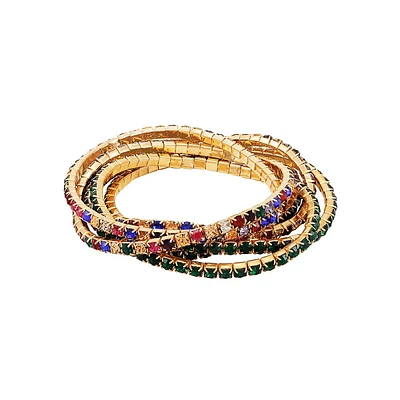 Goldtone & Rainbow Glass Crystal 6-Piece Stretch Bracelet Set