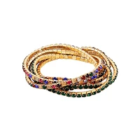 Goldtone & Rainbow Glass Crystal 6-Piece Stretch Bracelet Set