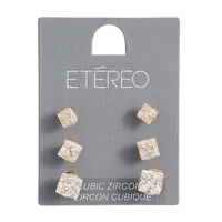 Basic 3-Pack Square Crystal Stud Earrings