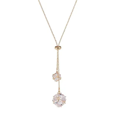Two Stone Cubic Zirconia Sphere Drop Necklace