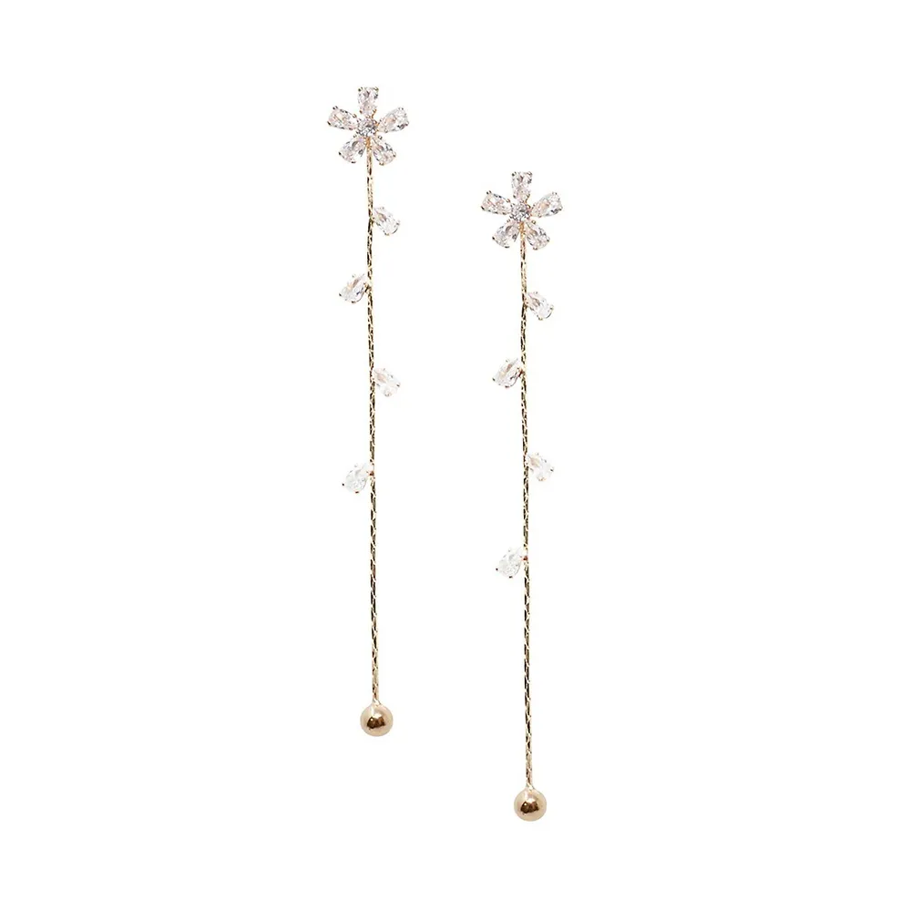 Fashion Goldtone & Cubic Zirconia Floral Linear Earrings