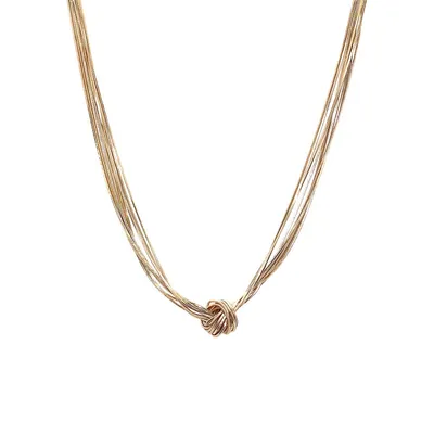 Fashion Goldtone Multi-Row Snake Chain Knotted Necklace