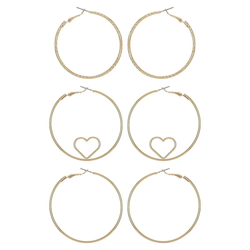 Goldtone 3-Pair Hoop Earring Set